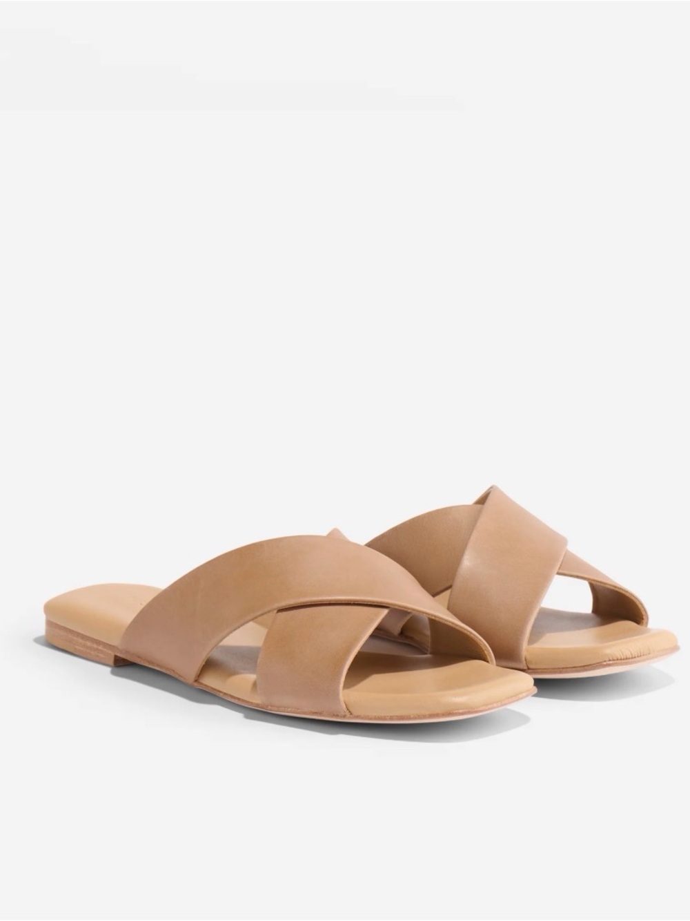 Nisolo Tan Leather Crossband Slide Sandals